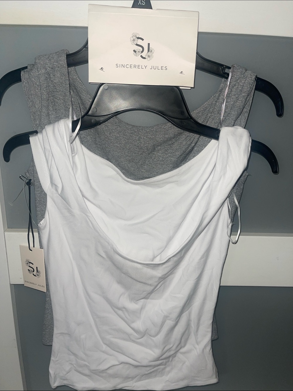 Sincerely Jules - Set of 2 White and Gray Draped Cowl Tank Top